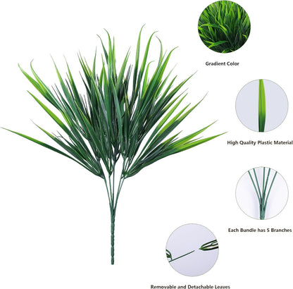Ivydale 12Pcs Fake Plants Outdoor Artificial Plastic Grass Spring Decoration UV Resistant Faux Greenery Stems Bushes Outside Fake Plants for Planters Patio Porch Window Box Pathway Garden Home Decor