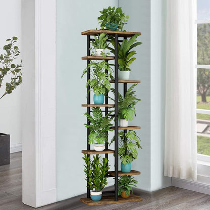 LINZINAR Plant Stand Indoor 4 Tier 5 Potted Multiple Plant Shelf Stands for Garden Corner Balcony Living Room Black