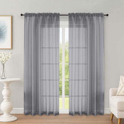OWENIE Sheer Curtains 84 inches Long 2 Panels Set for Living Room/Bedroom, Rod Pocket Voile Sheer Panel Drapes, White, 2pcs, Each 42" W x 84" L - Colors A