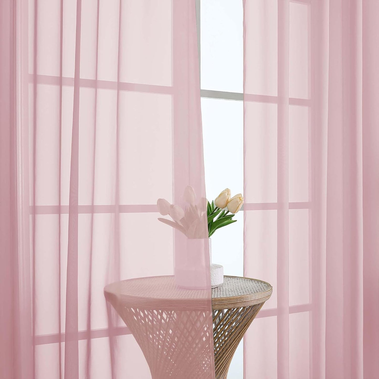 OWENIE Sheer Curtains 84 inches Long 2 Panels Set for Living Room/Bedroom, Rod Pocket Voile Sheer Panel Drapes, White, 2pcs, Each 42" W x 84" L - Colors A