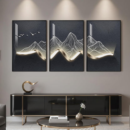 Framed Modern Luxury Gold Wall Art, Set of 3 Piece Contemporary Paintings Artwork for Walls, Golden Prints Pictures with Gold Frame, Wall Decor for Living Room, Hallway, Bedroom, Office 16x24 Inch