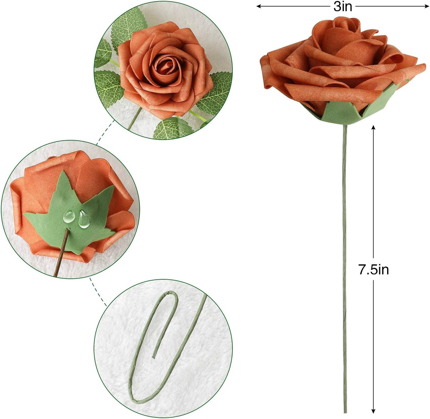 AmyHomie Artificial Flowers Dark Red Rose 25pcs Real Looking Fake Roses w/Stem for DIY Wedding Bouquets Centerpieces Arrangements Party Baby Shower Mothers Day Christmas Tree Decorations