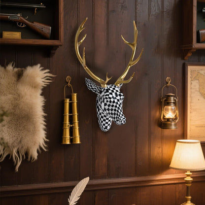 GIGICICI Mosaic Deer Head Wall Decor 15.7x8.7 Inch, Artistic Faux Resin Animal Head Wall Sculpture Hanging for Living Room Bedroom Kitchen Office, Black-White Gift