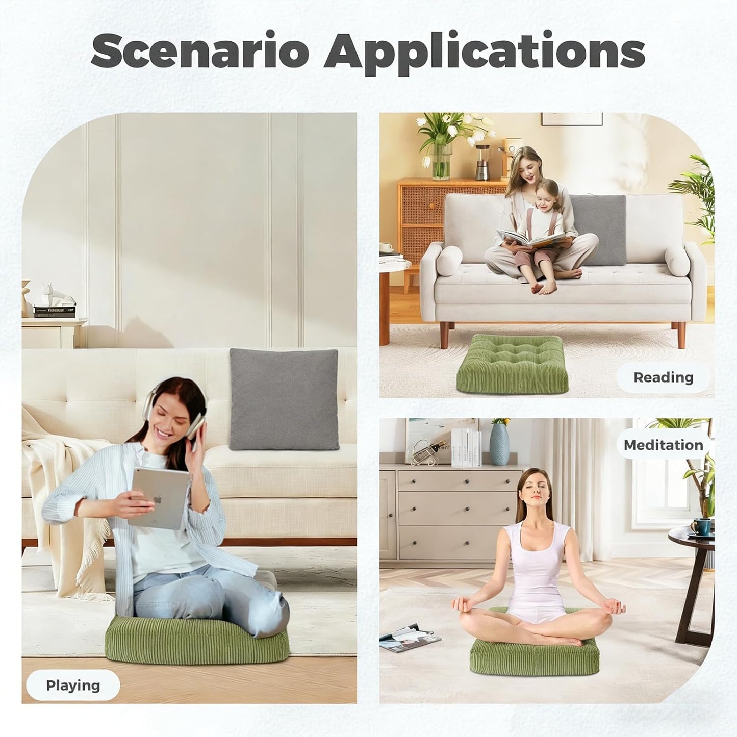 Floor Pillow Dark Grey Washable Floor Sitting Cushions 18x18 Inch 2-Pack, Meditation Yoga Pillows for Sitting on Floor Tufted Corduroy Seat Pads with Handle for Office Dining Room Seats
