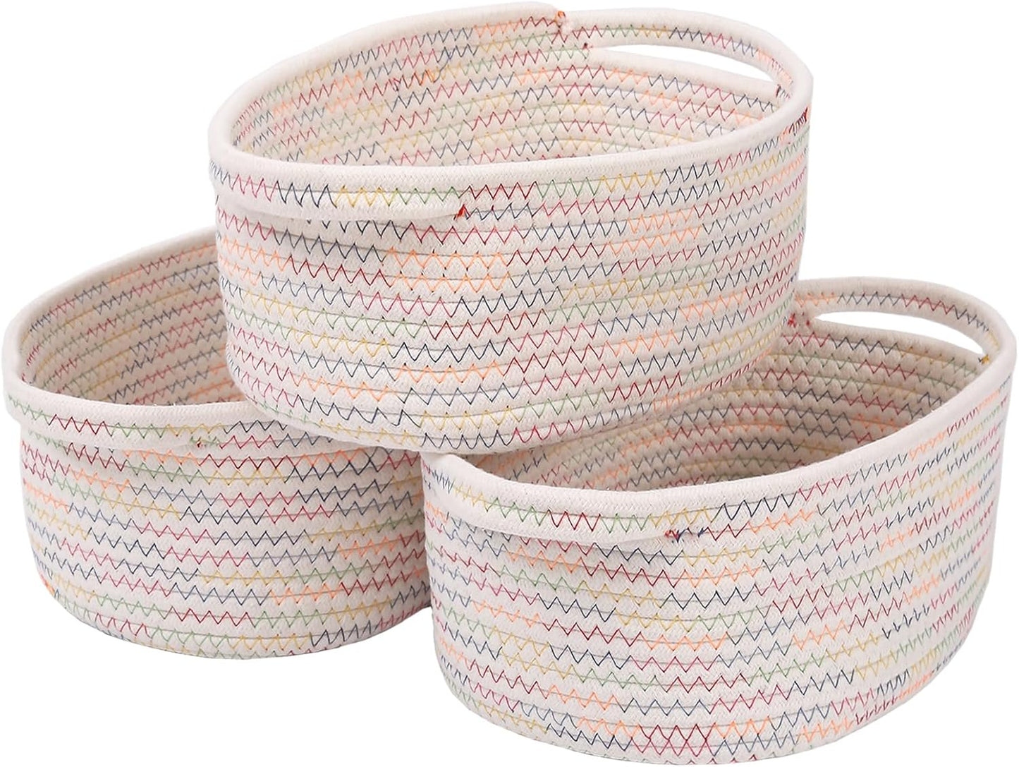 JMvicyroam Woven Basket,Small Rope Storage Bin with Handles & Ribbon Bag, Organizer for Shelves Closets,Gift Basket Empty for Birthday,Books,Dog Toys,White
