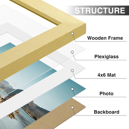 Vittanly 8x10 Picture Frames Set of 9, Shatter Resistant Plexiglass, Display 5x7 Pictures with Mat or 8x10 without Mat, Photo Frames for Wall or Tabletop, Engineered Wood, Black - Colors A