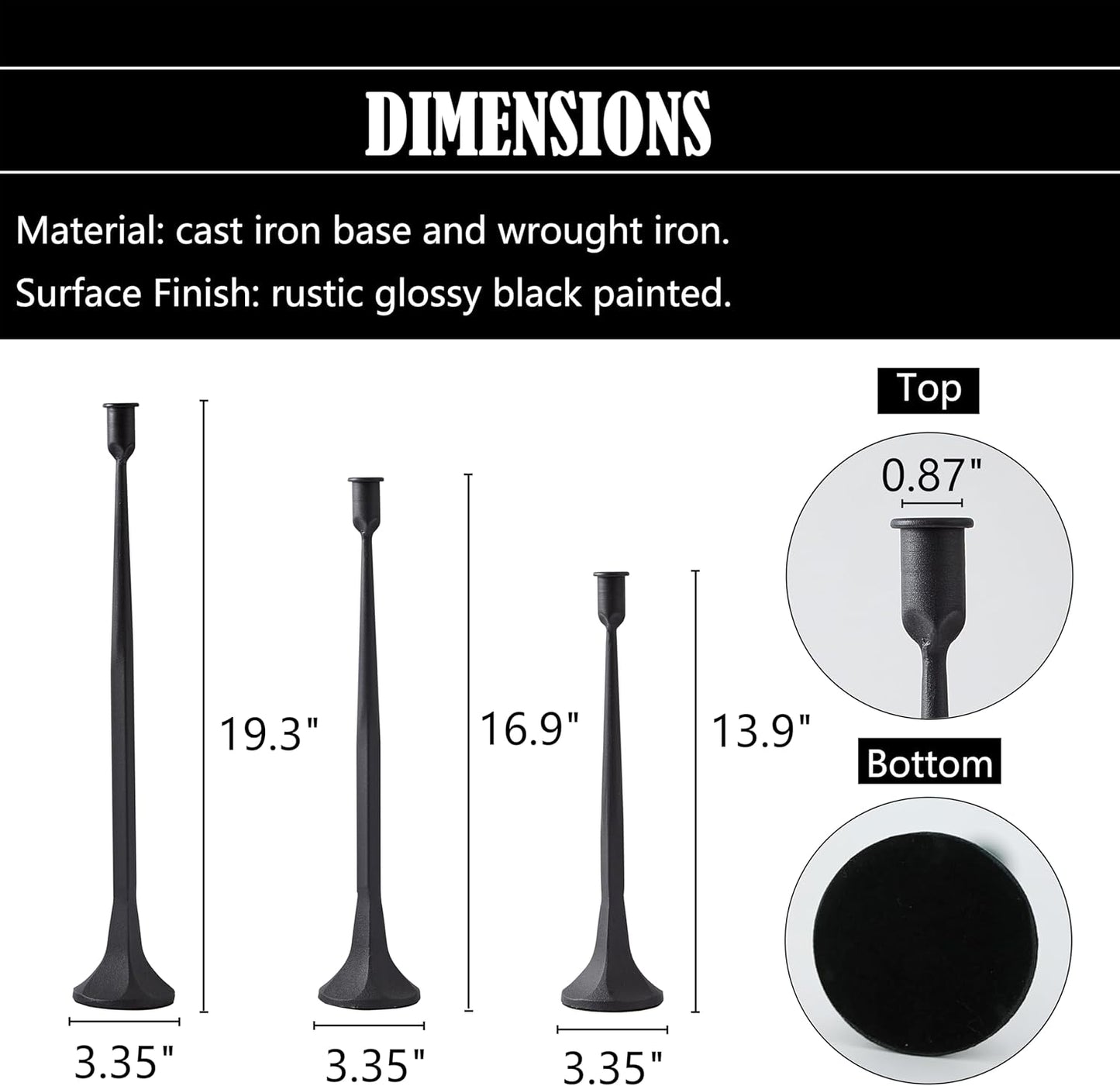 Denique Iron Taper Candle Holder Set of 3, Gold Candlestick Holders Decorative Candle Stand, Tapered Candle Holders Tall Set for Wedding, Dining Table, Home Decoration (Gold)