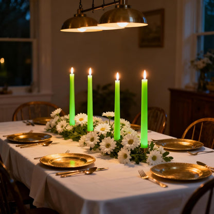 12-Pack Olive Green Taper Candles, 10 Inch Unscented Dripless Candlesticks, Long-Lasting Burn Time of 7-8 Hours, Perfect for Christmas Home Décor Spring and St. Patrick's Day