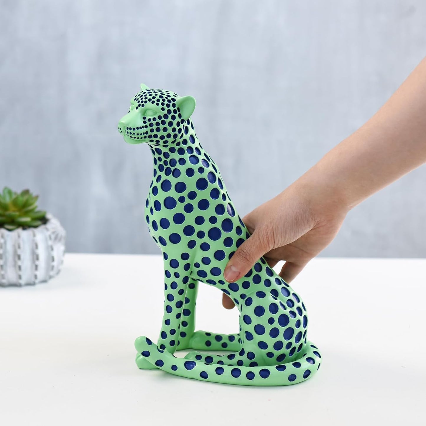 Quoowiit Bird Figurine, Modern Sculpture and Statues for Home Decor, Animal Statues for Bookshelf, Table, Entryway, Fireplace, Resin Decorative Sculpture with Chic Polka Dots Art Design (White)