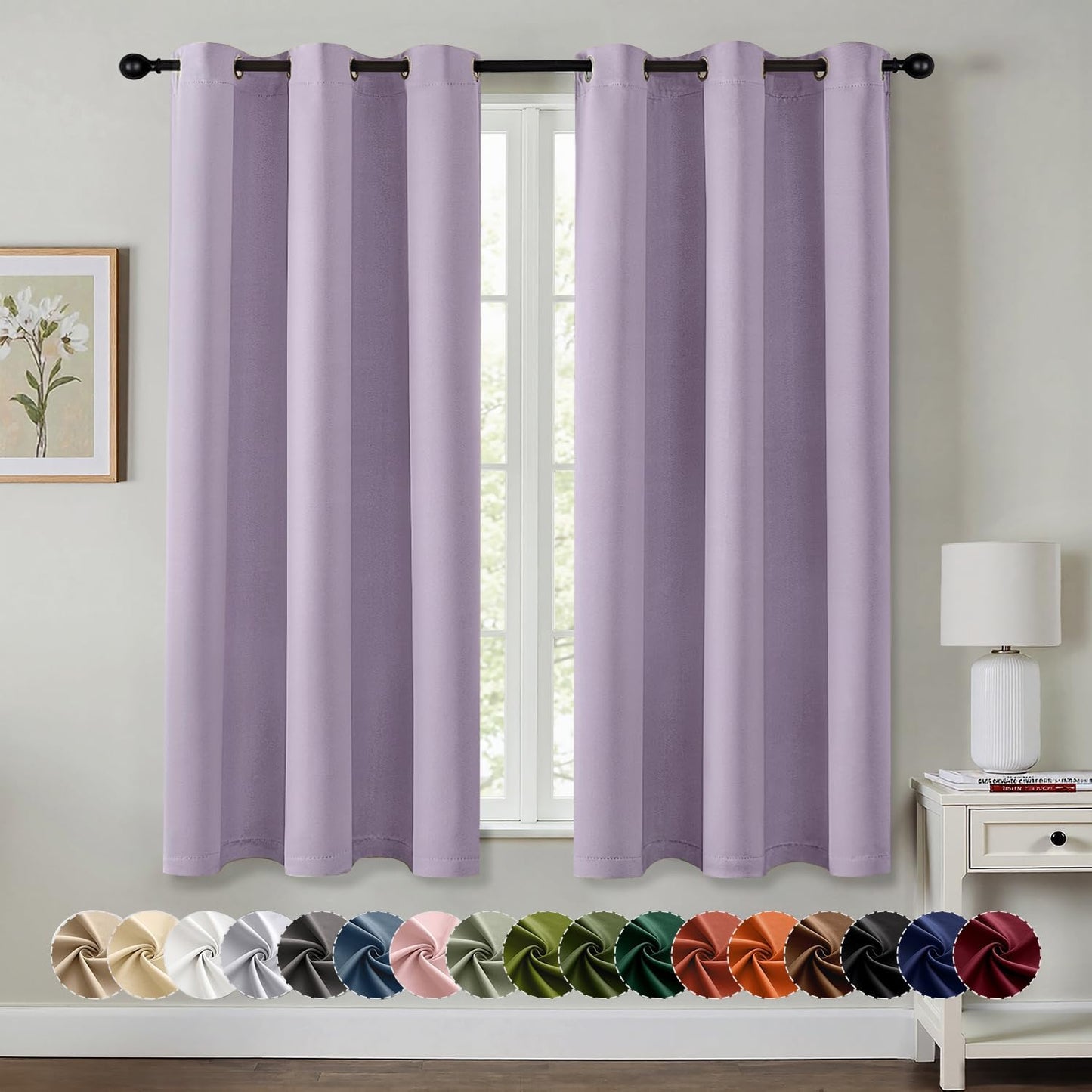 MIULEE Blackout Curtains for Bedroom Living Room 2 Panels, Thermal Insulated Room Darkening Drapes Grommet Noise Reducing Light Blocking Window Treatments 63 Inches Long 40x63 Inch Black - Colors B