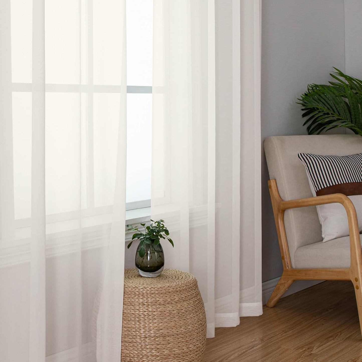 Chyhomenyc Sheer White Valances for Windows 2 Pack, Small Window Curtains for Living Room Bathroom Cafe Laundry Basement, Modern Top Dual Rod Pocket Voile Curtain, 42W x 14L inches, White - Colors C