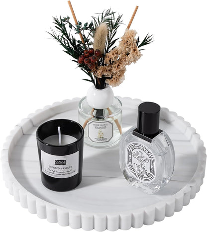 Round Bathroom Tray Silicone Kitchen Counter Decor Vanity Organizer Decorative Coffee Table Tray for Perfume, Candle, Soap Dish, 9 Inch, Black