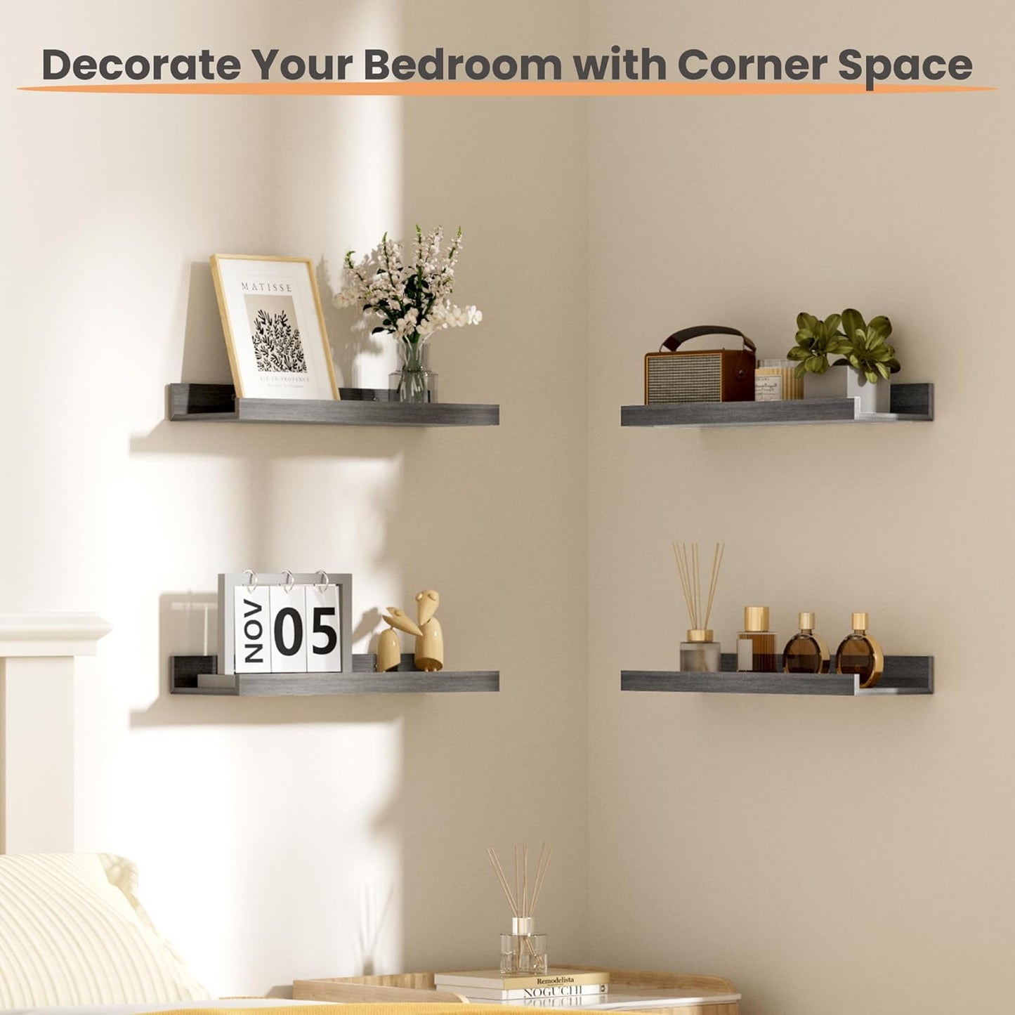 upsimples 6 Pack Wooden Floating Shelves, Wall Storage Decor Shelf for Bathroom, Bedroom, Living Room, Kitchen, Office and Laundry Room, Wall Mounted Display Hanging Shelf, Brown
