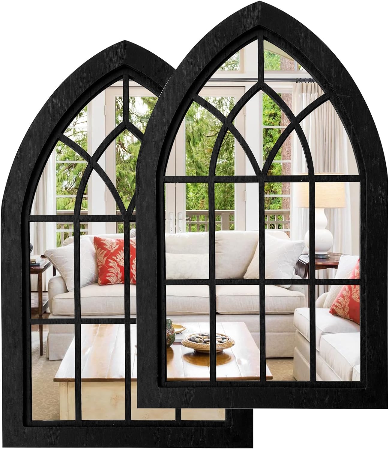 ZEXUIRU 4 Set. Rustic Wall Mirrors for Bedroom Bathroom Living Room Entryway Wood Farmhouse Square Easy to Hang Framed Decorative Accent Hanging Wall-Mounted Mirror Set for Living Room - Black