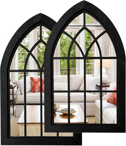 ZEXUIRU 4 Set. Rustic Wall Mirrors for Bedroom Bathroom Living Room Entryway Wood Farmhouse Square Easy to Hang Framed Decorative Accent Hanging Wall-Mounted Mirror Set for Living Room - Black