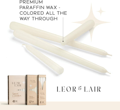 Leor & Lair Ivory Taper Candles - 4 Pack 10" Ivory Candlesticks - Unscented Cream Candle Sticks for Home Decoration, Holiday Tables, Weddings, Restaurants & Business Events