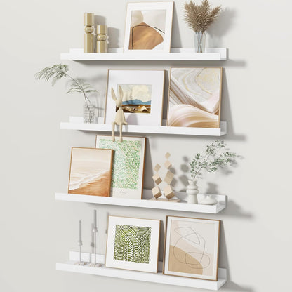 Fun Memories Picture Ledge Shelves Set of 2, 32 Inch Rustic Wall Mounted Floating Shelves with Lip for Home Storage and Décor in Bathroom, Kitchen, Nursery, Bedroom, Living Room, Walnut