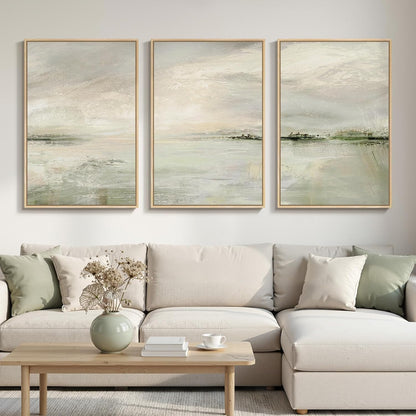 Large Framed Abstract Nature Landscape Wall Art for Living Room, Set of 3 Modern Canvas Prints Paintings Artwork for Walls, Green Lake Pictures for Hallway, Dining Room, Office Wall Decor 24x36 Inch