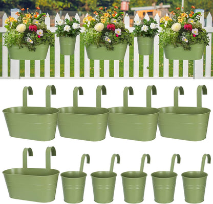 HowRU Metal Iron Flower Pots for Railing Fence Hanging Bucket Pots(5 Pcs) and Hanging Flower Pots Metal Iron Bucket Planter(10 Pcs) (Black)