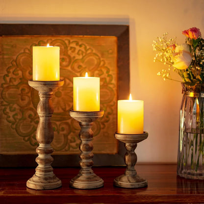 Wood Pillar Candle Holder: 3Pcs Rustic White Candle Holders for Pillar Candles Wood Candle Holders Distressed Wooden Farmhouse Candle Holder Large Rustic Candle Holder for Fireplace Table
