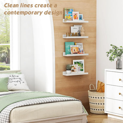 Forbena 36 Inch Floating Shelves for Wall 4-Pack, Large Nursery Book Shelves Bookshelf for Kids Bedroom, Long Picture Ledge Shelf with Lip for Living Room Photo Frames Art Display (White Solid Wood)