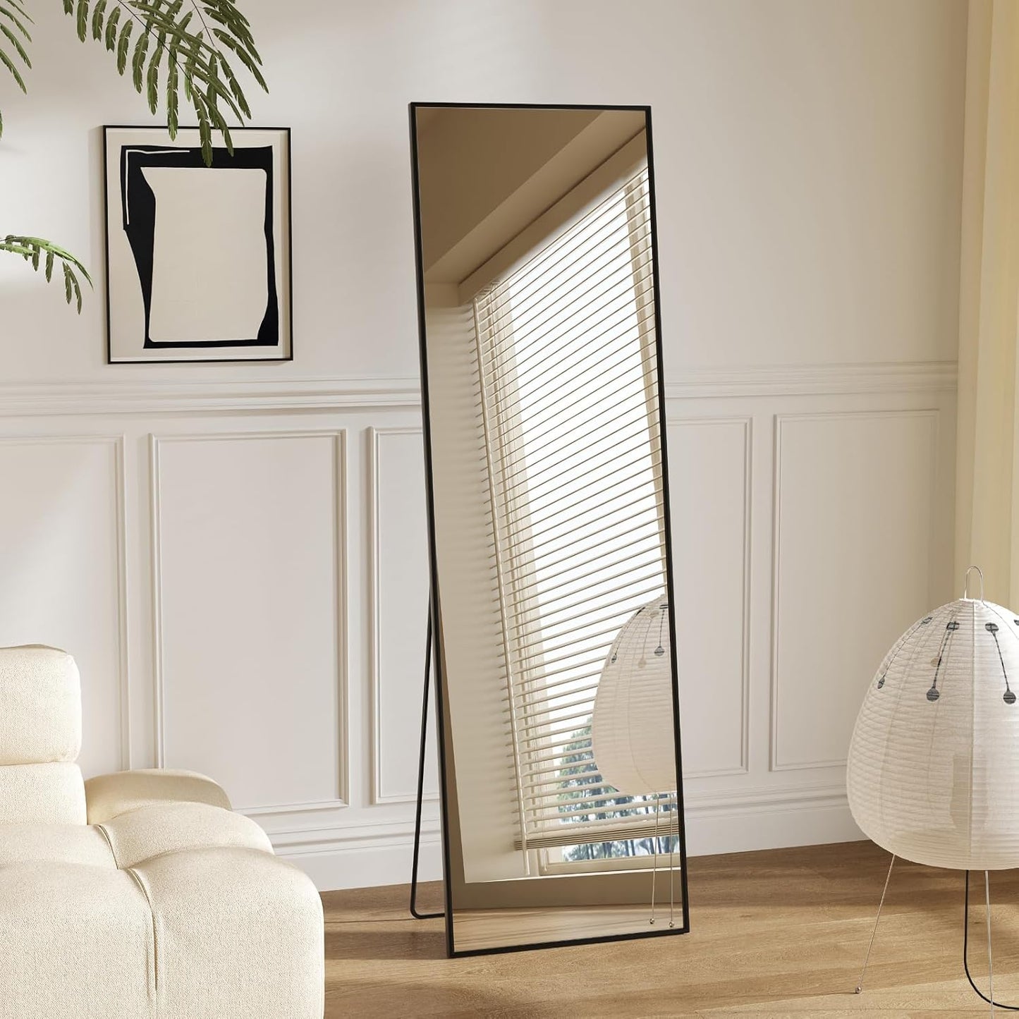 DUMOS Full Length Mirror 64"x21" Full Body Floor Mirror for Bedroom or Cloakroom, Can Stand Alone, Hang or Lean Against Wall, Tall Wall Mirror with Stand, Black