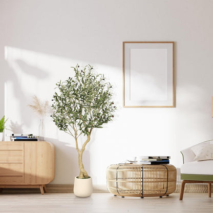 Realead 6ft Artificial Olive Tree with Tall Exquisite Planter - Realistic Faux Olive Tree with Thick Trunk and Lifelike Fruits - Large Fake Olive Tree for Home Office Decor