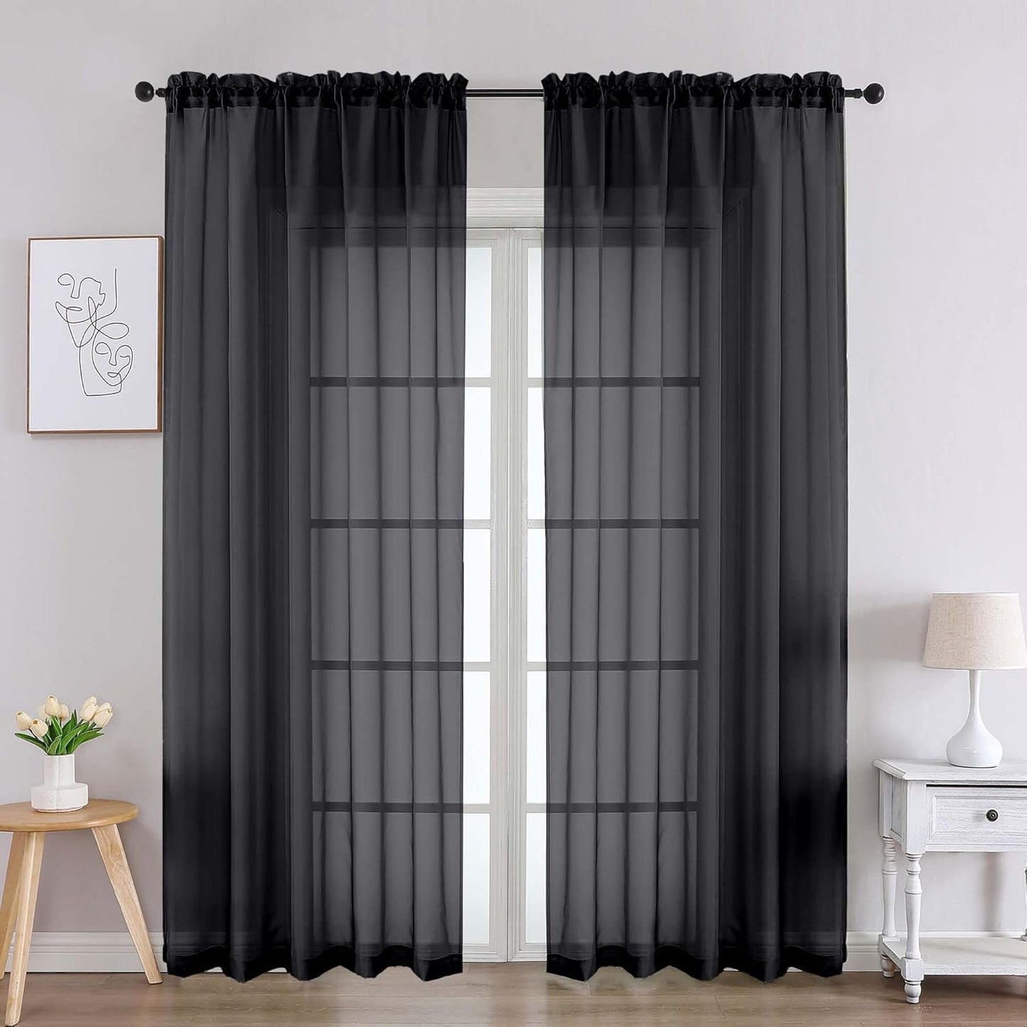 Chyhomenyc Sheer White Valances for Windows 2 Pack, Small Window Curtains for Living Room Bathroom Cafe Laundry Basement, Modern Top Dual Rod Pocket Voile Curtain, 42W x 14L inches, White - Colors B