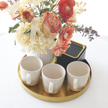FREELOVE Gold Tray, Round Brass Serving Platter, Bar Circle Decorative Plate, Coffee Table Metal Decor Dishes, Brushed Hammered Coasters, Counter Bathroom Kitchen Dessert Cart Display Food, 12 inch
