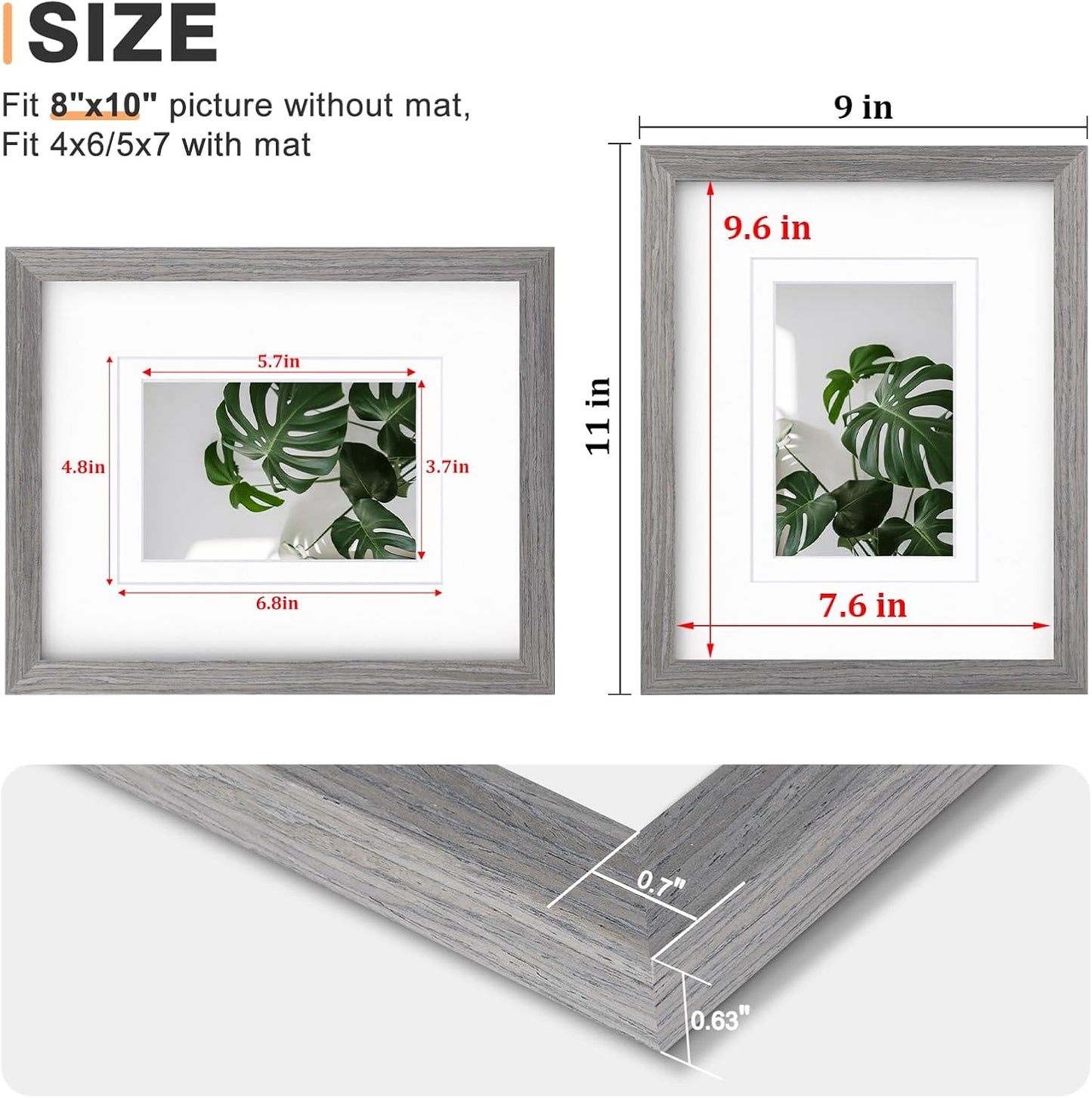 Egofine 8x10 Picture Frames Set of 4, Made of Solid Wood Covered by Plexiglass 4x6 and 5x7 with Mat or 8x10 without Mat, for Table Top Display and Wall Mounting Photo Frame Black