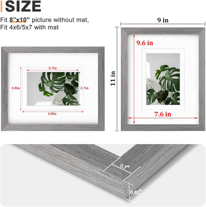 Egofine 8x10 Picture Frames Set of 4, Made of Solid Wood Covered by Plexiglass 4x6 and 5x7 with Mat or 8x10 without Mat, for Table Top Display and Wall Mounting Photo Frame Black