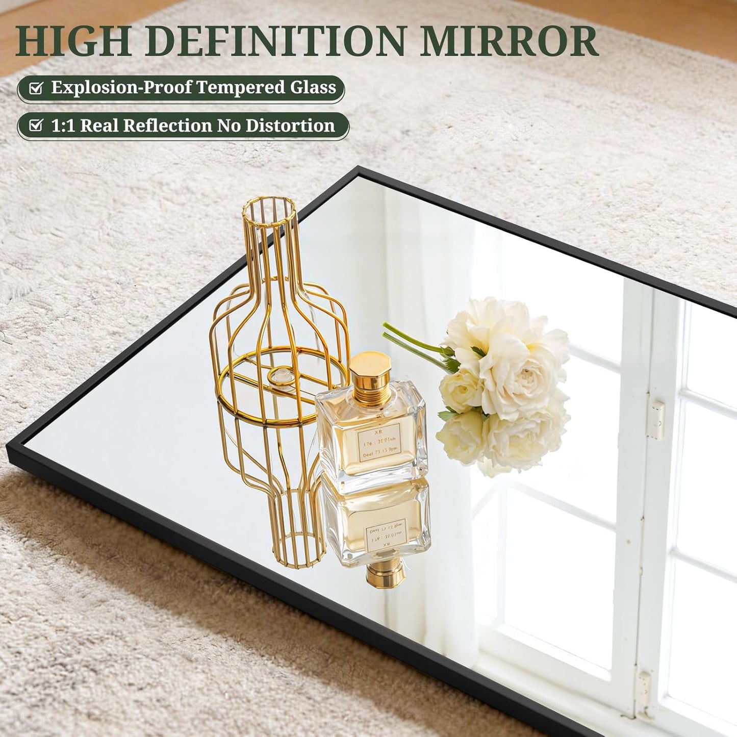 Mirror Full Length 64"x21" Full Body Floor Mirror with Stand, Shatterproof Glass, Aluminum Alloy Frame, Free Standing Wall Mounted or Leaning Arched Mirrors for Bedroom Living Room Entryway