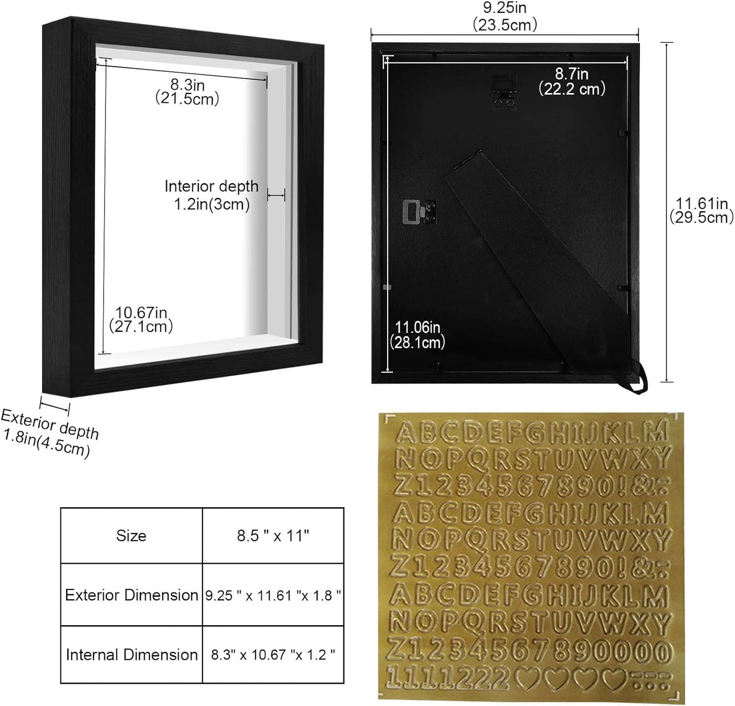 8x8 Shadow Box Frame Display Case with Letter Stickers, 3D Picture Frame, Display Case Box for Memorabilia, Baby Items, Wedding Memories, Crafts, Tickets and Photos (White, 8x8)