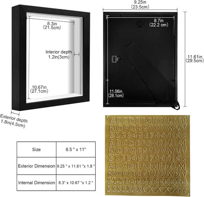 8x8 Shadow Box Frame Display Case with Letter Stickers, 3D Picture Frame, Display Case Box for Memorabilia, Baby Items, Wedding Memories, Crafts, Tickets and Photos (White, 8x8)