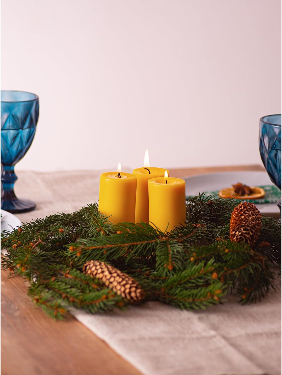 CANDWAX 3x4 inch Pillar Candles Set of 3 – Unscented Dripless Rustic Dark Blue Candles for Room Decor, Weddings, Centerpieces