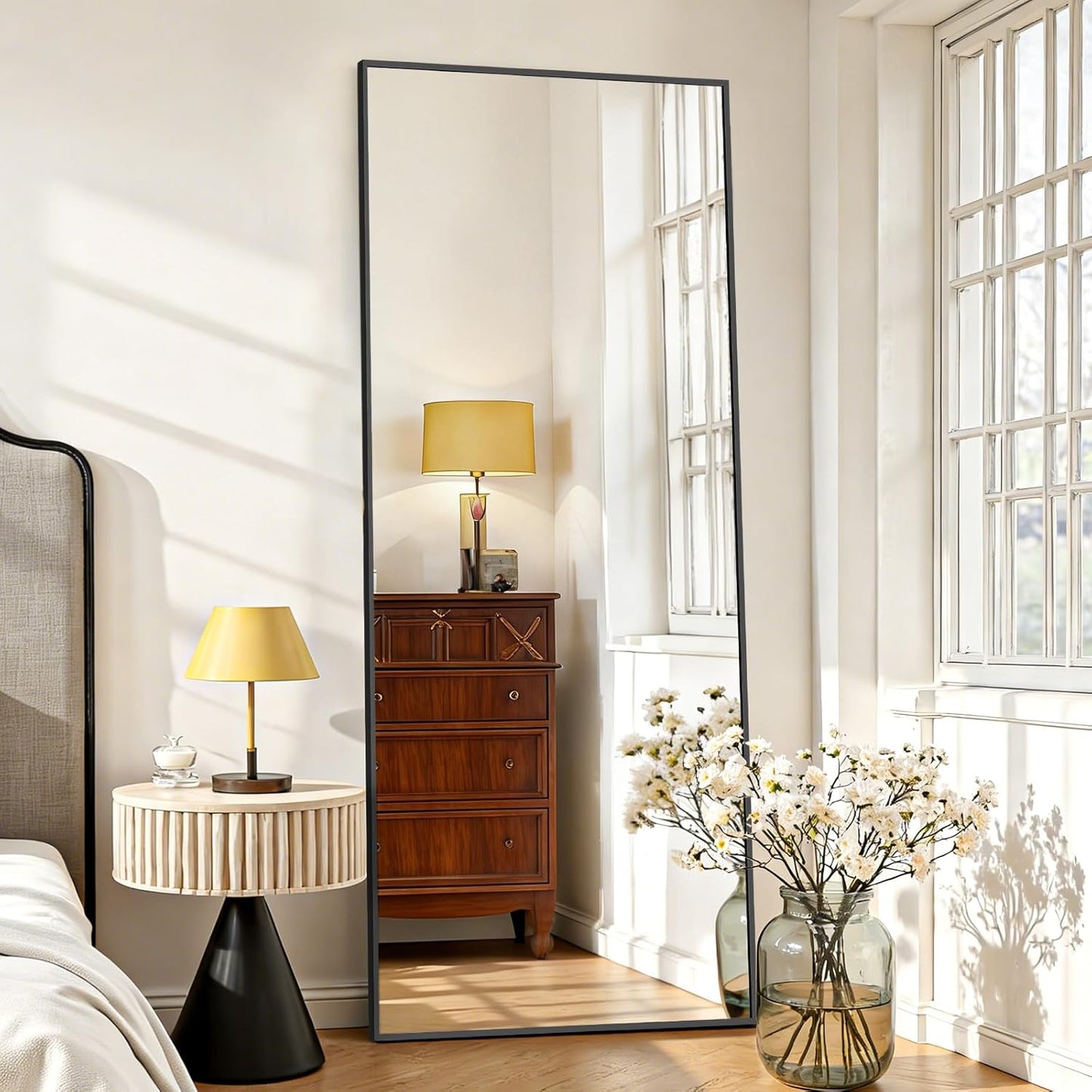 Mirror Full Length 64"x21" Full Body Floor Mirror with Stand, Shatterproof Glass, Aluminum Alloy Frame, Free Standing Wall Mounted or Leaning Arched Mirrors for Bedroom Living Room Entryway