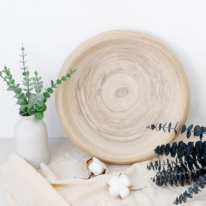 Wooden Decorative Bowls, 11.2 Inch Premium Round Serving Bowl with Rope Handles for Home Decor, Round Paulownia Wood Centerpiece Bowl for Coffee Table(Natural)