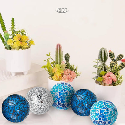 2.4 in Decorative Orbs Glass Balls Set of 6,Mosaic Sphere Globe for Whole Housewares,Wedding/Birthday,Bowls,Vases Dining Table Centerpieces (Gold)