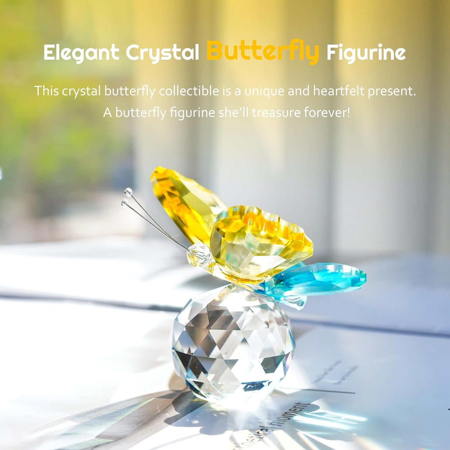 H&D HYALINE & DORA Crystal Cut Butterfly Animal Ornament Decoration for Office Table Home Bedroom