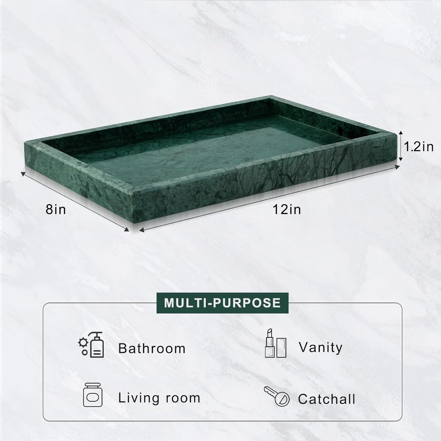 Marble Bathroom Tray for Countertop & Home Decor, Natural Decorative Marble Tray for Jewelry & Perfume Organizer, Luxury Stone Vanity Trays for Dresser, Kitchen Counter, 12" x 8", Gray Black