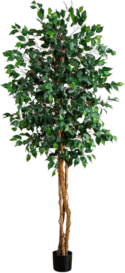 Nearly Natural 4ft Triple Trunk Ficus Silk Tree with Natural Wood Trunks and Dense Foliage, Mid-Size Faux Floor Plant for Home and Office