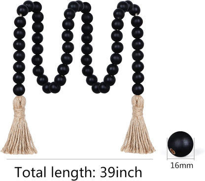 Meplait 39in Wood Bead Garland Farmhouse with Tassels,Versatile Prayer Beads Boho Chic Wall Hanging Home Decor (Black)
