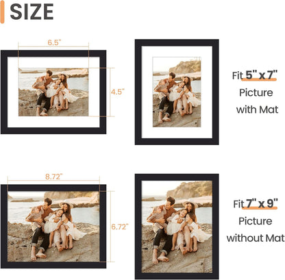 upsimples 8x10 Picture Frame, Display Pictures 5x7 with Mat or 8x10 Without Mat, Wall Hanging Photo Frame, Black, 1 Pack - Colors B