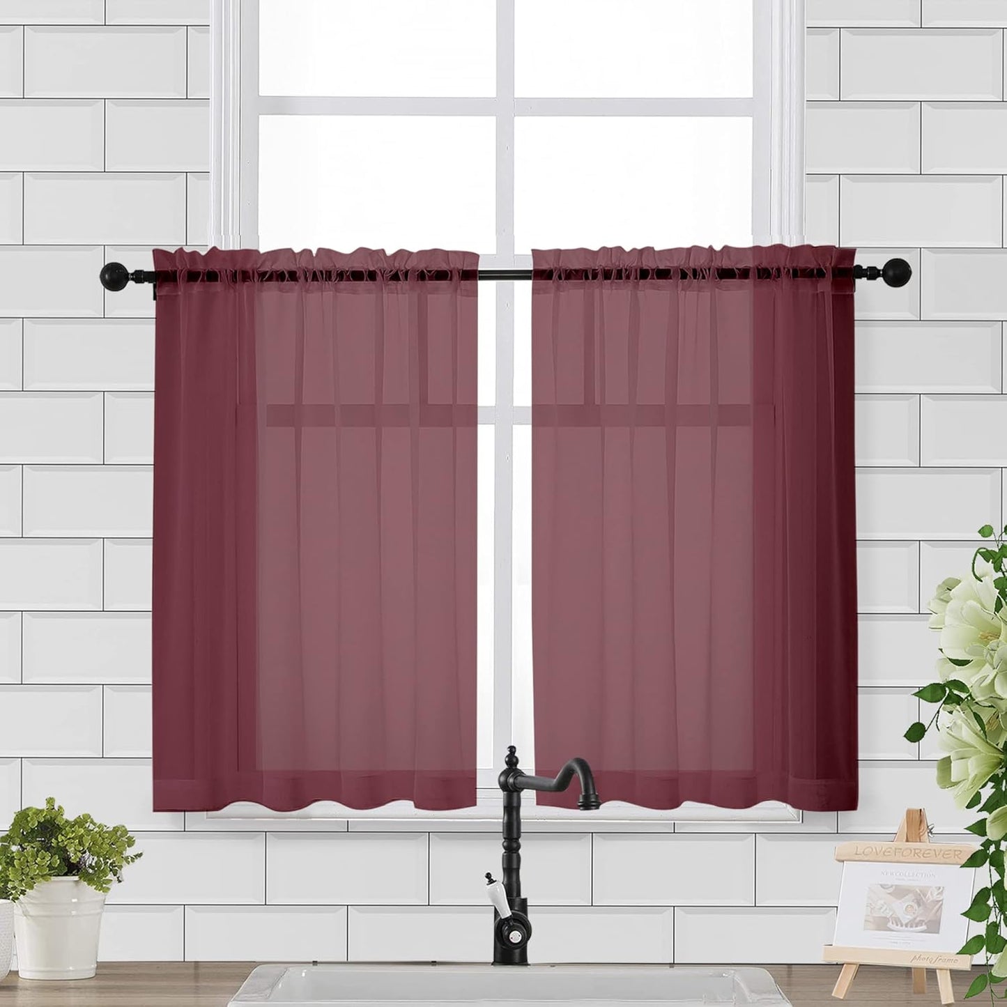 Chyhomenyc Sheer White Valances for Windows 2 Pack, Small Window Curtains for Living Room Bathroom Cafe Laundry Basement, Modern Top Dual Rod Pocket Voile Curtain, 42W x 14L inches, White - Colors A