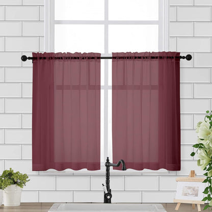 Chyhomenyc Sheer White Valances for Windows 2 Pack, Small Window Curtains for Living Room Bathroom Cafe Laundry Basement, Modern Top Dual Rod Pocket Voile Curtain, 42W x 14L inches, White - Colors A