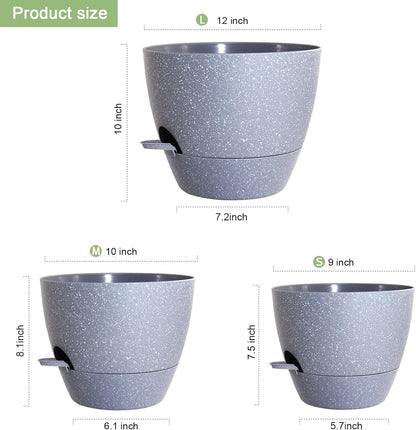 WSMKSZ 10/9/8 inch Self Watering Pots, Planter, Plant Pots with Mesh Drainage Holes for Indoor Outdoor Garden Plants, Plastic Flower Pots with Deep Reservoir for House Plants, Green with Brown