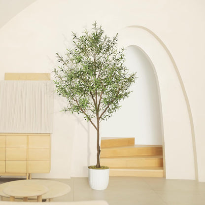 LYERSE Olive Trees Artificial Indoor - Faux Olive Tree 6ft - Fake Olive Tree with Olive Branches and Lifelike Fruits - Artificial Olive Tree for Modern Home Office House Living Room Decor Indoor