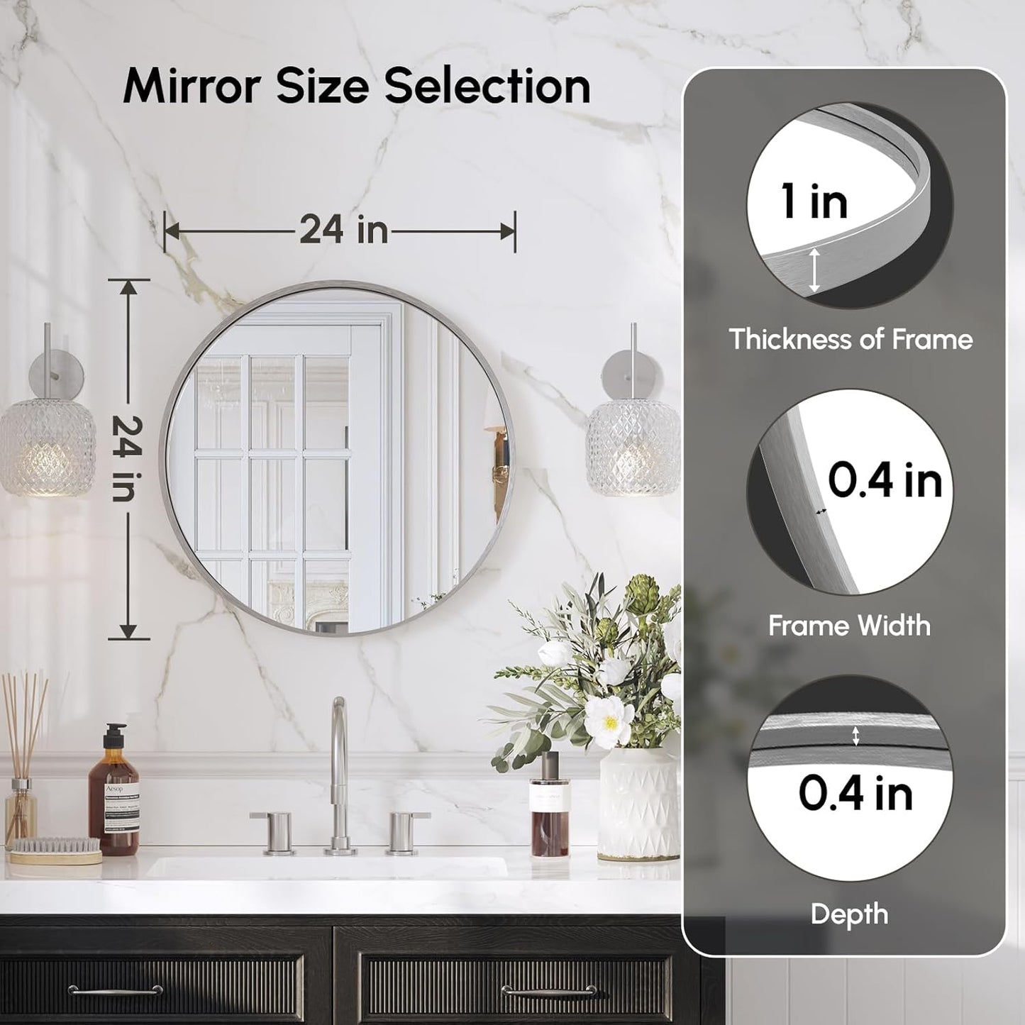 USHOWER Bathroom Mirrors for Over Sink, 36 Inch Circle Mirror with Metal Frame, Black Wall Mirror for Vanity, Entryway, Living Room, Hallway and Bedroom Decor