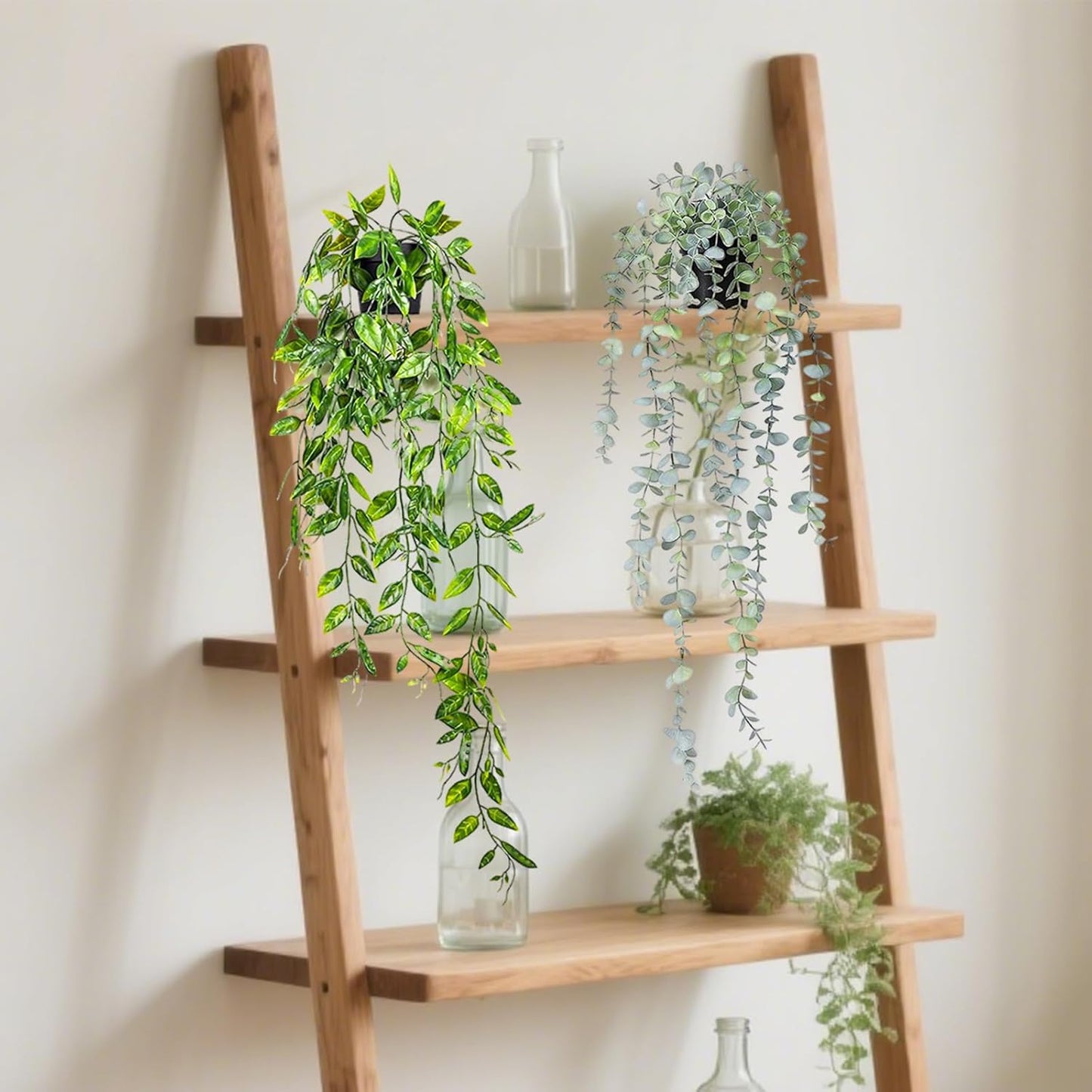 Clearain 1pcs Fake Hanging Plants, Artificial Small Potted Plants, Mini Faux Succulent Plant for Indoor Outdoor Aesthetic Office Living Room Shelf Home Decor (Eucalyptus leaves-1pcs)