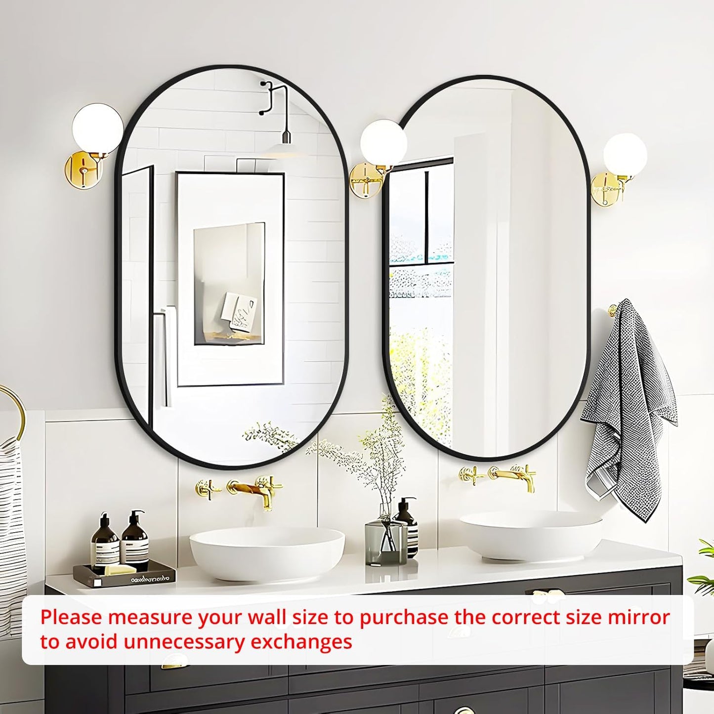 Fabuday Black Arch Bathroom Mirror for Wall - 20x28 Arched Mirror for Over Sink, Metal Framed Mirror for Hanging in Living Room, Bedroom, Entryway, Hallway